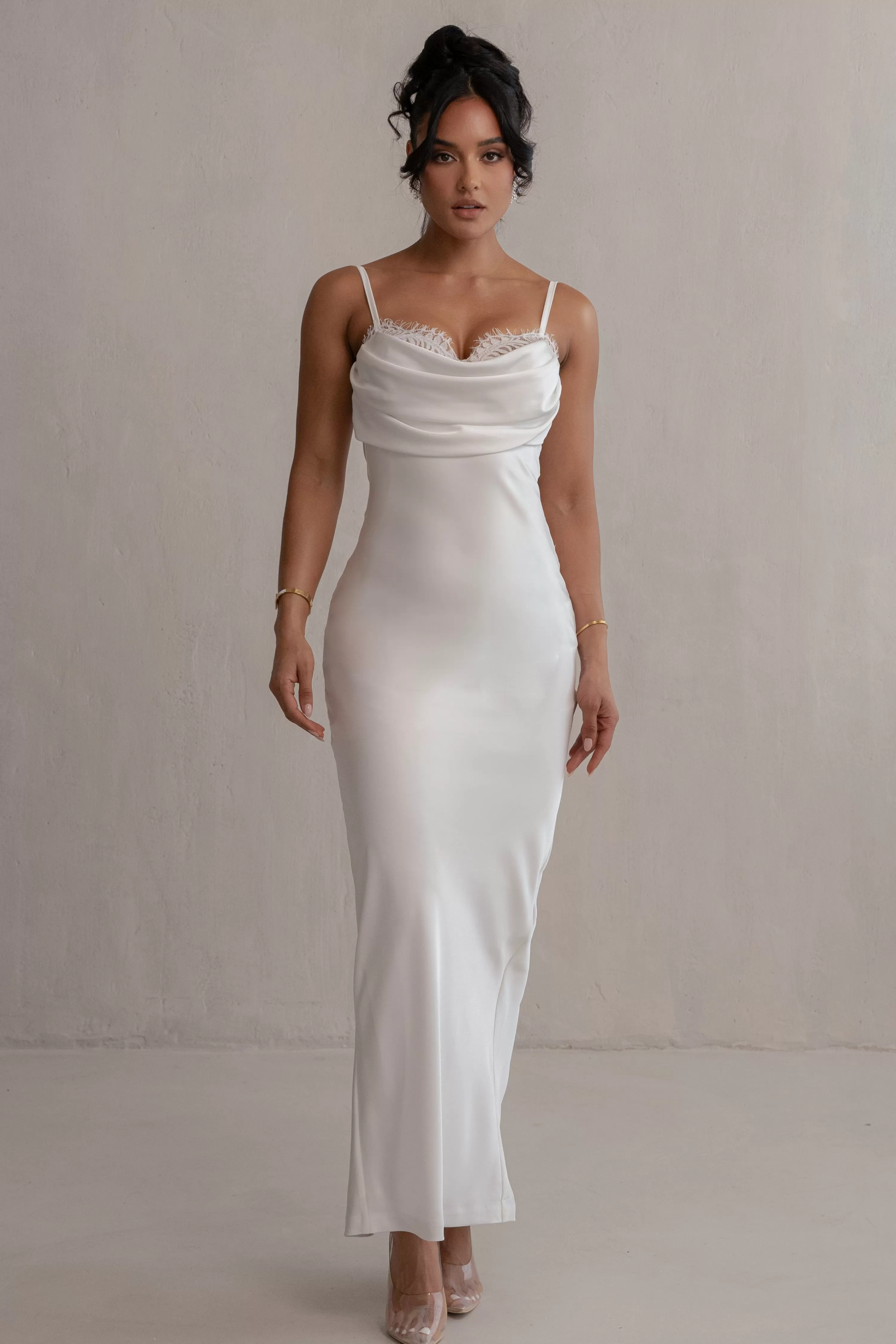 JLUXLABEL Ivory Unveiled Satin Maxi Dress