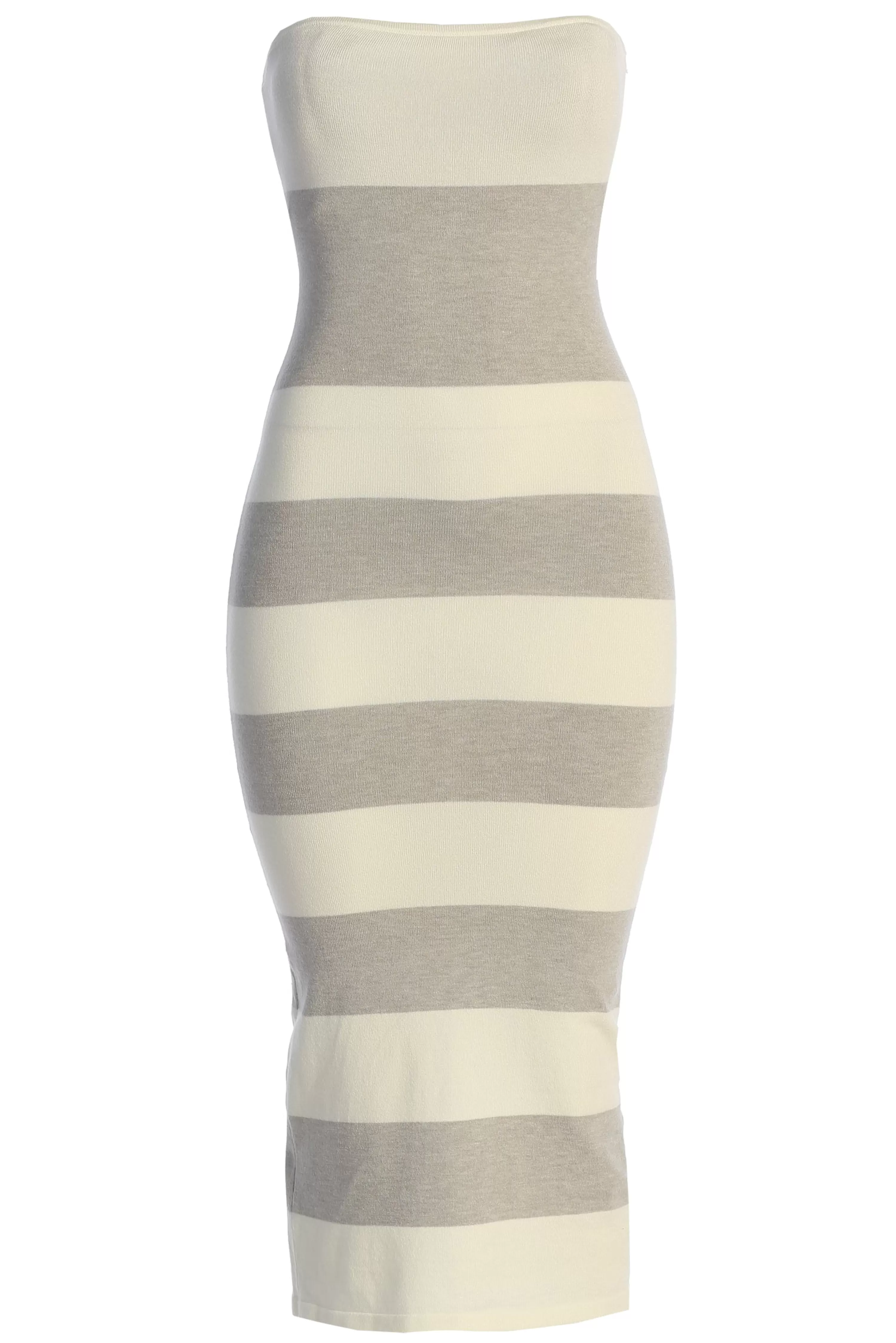 JLUXLABEL Ivory/Heather Grey Striped Strapless Midi Dress