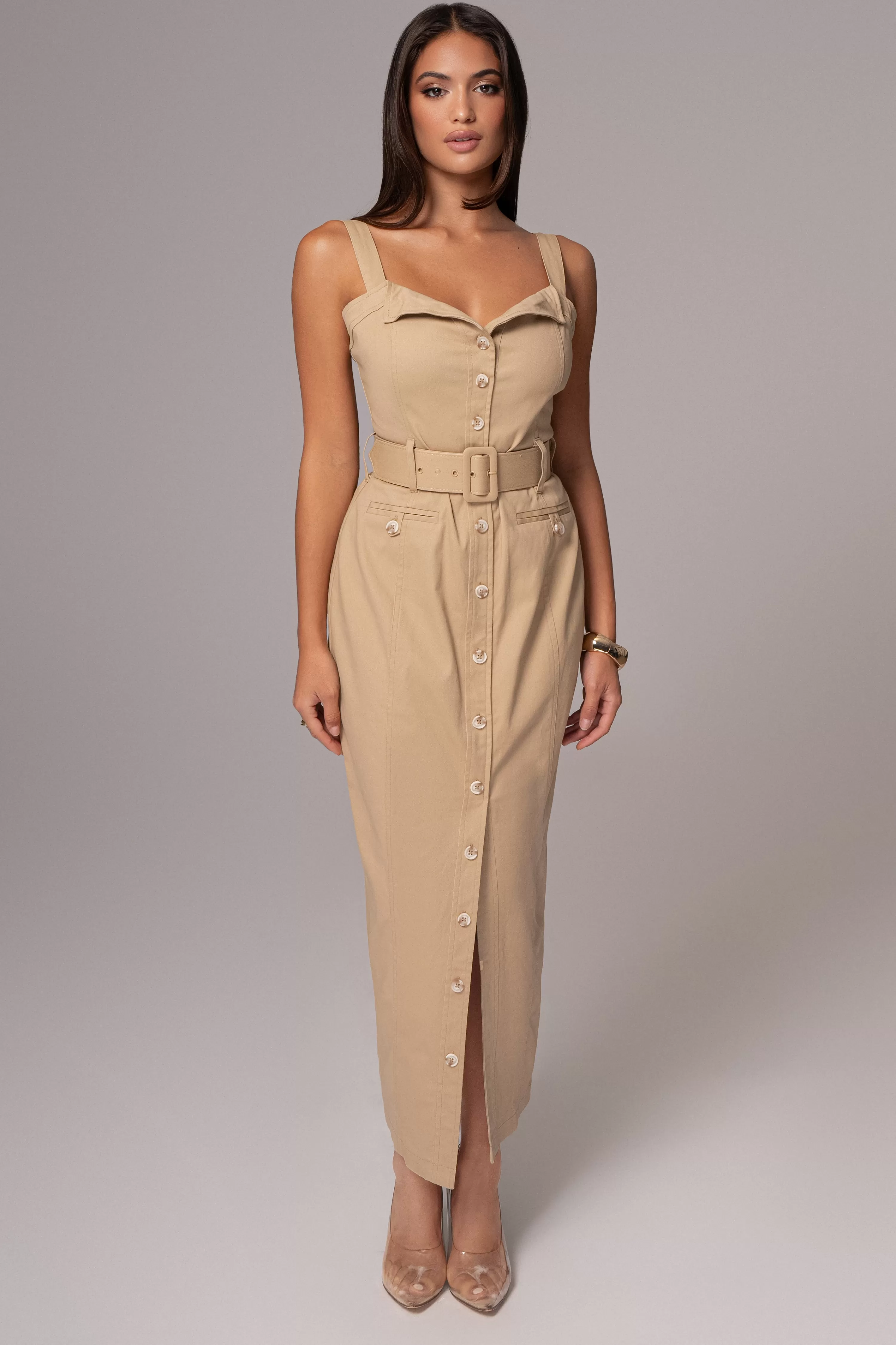 JLUXLABEL Khaki Forever Summer Belted Dress