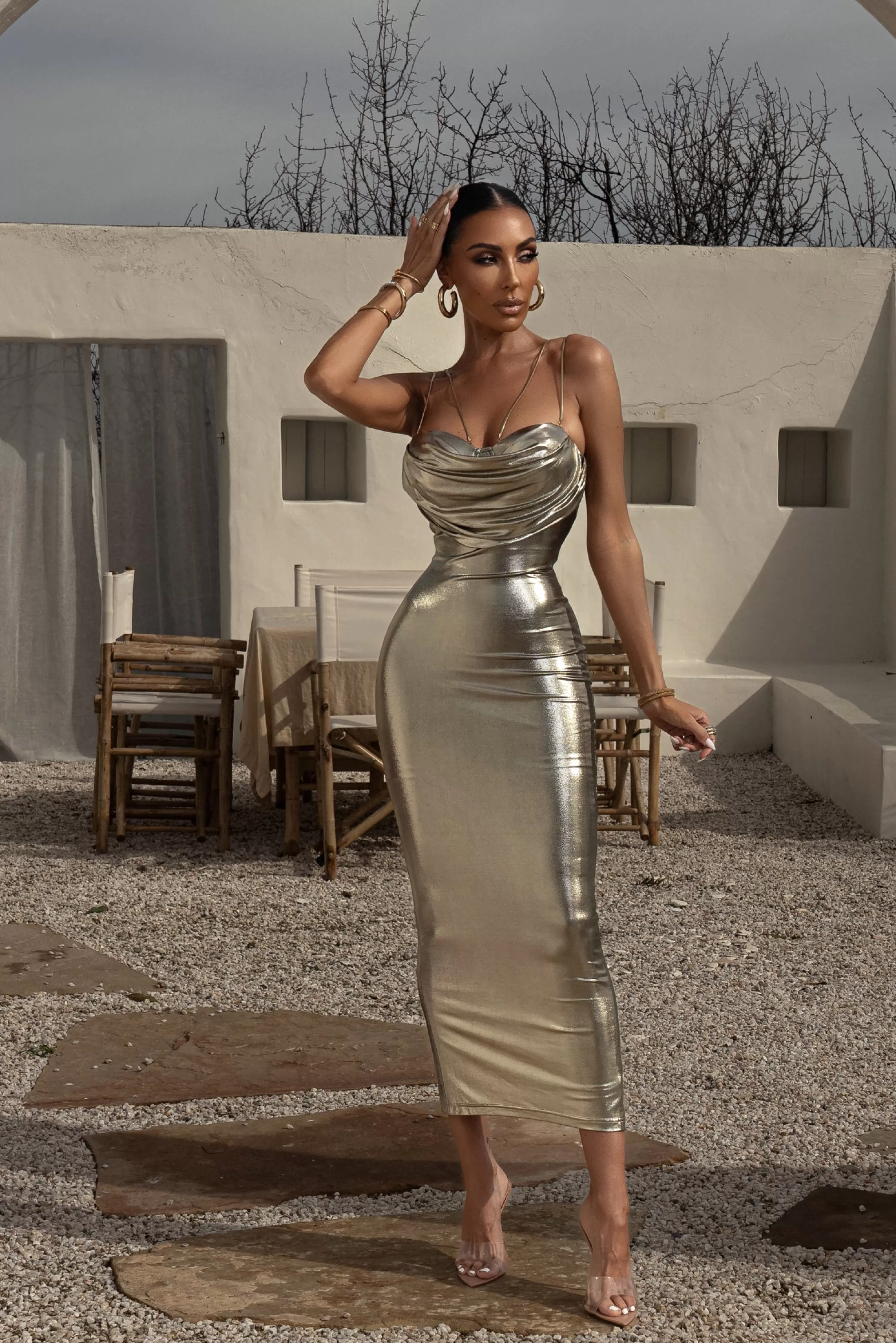 JLUXLABEL Light Gold Visions Of You Midi Dress