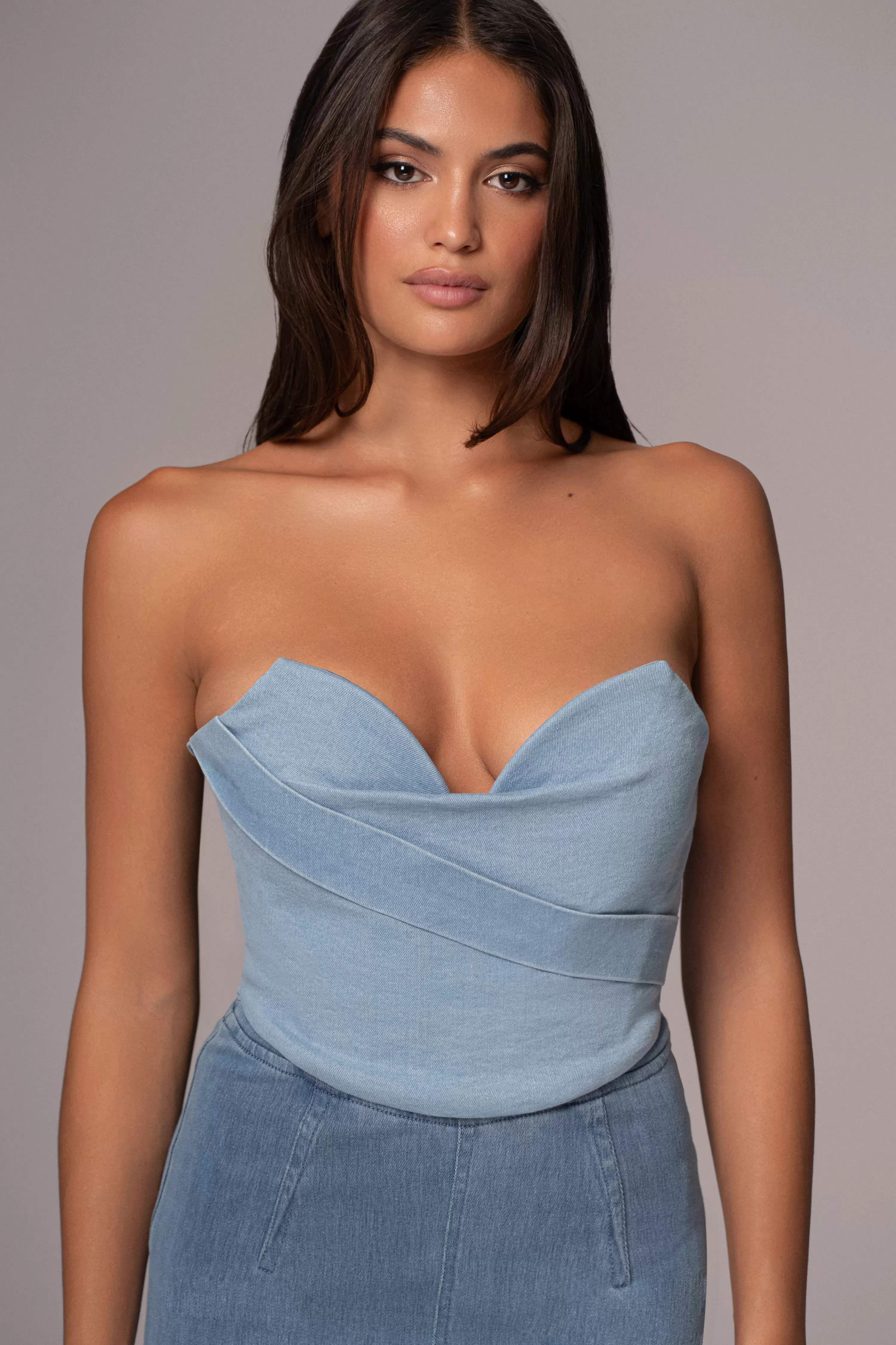 JLUXLABEL Light Wash Teyana Denim Bustier