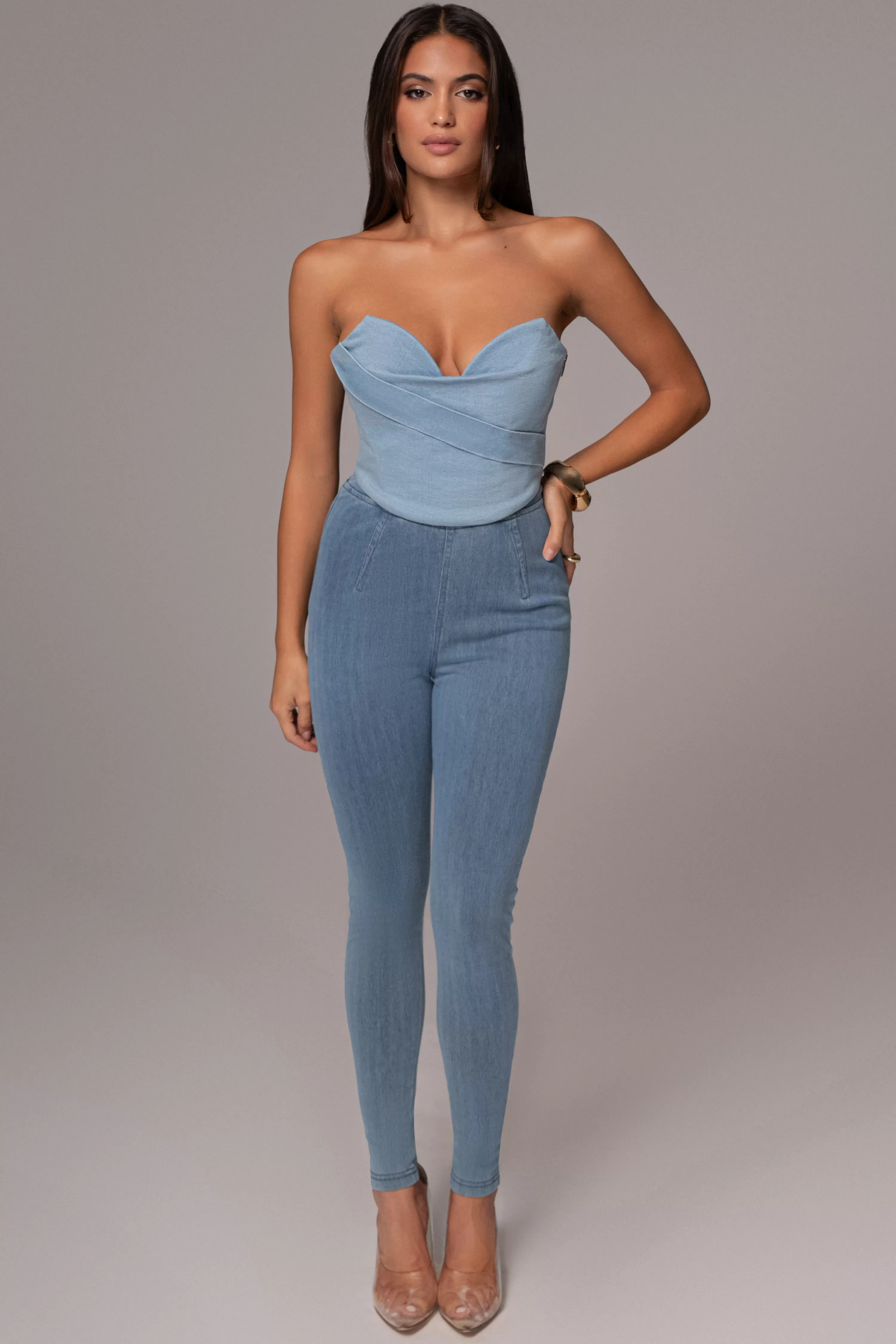 JLUXLABEL Light Wash Teyana Denim Bustier