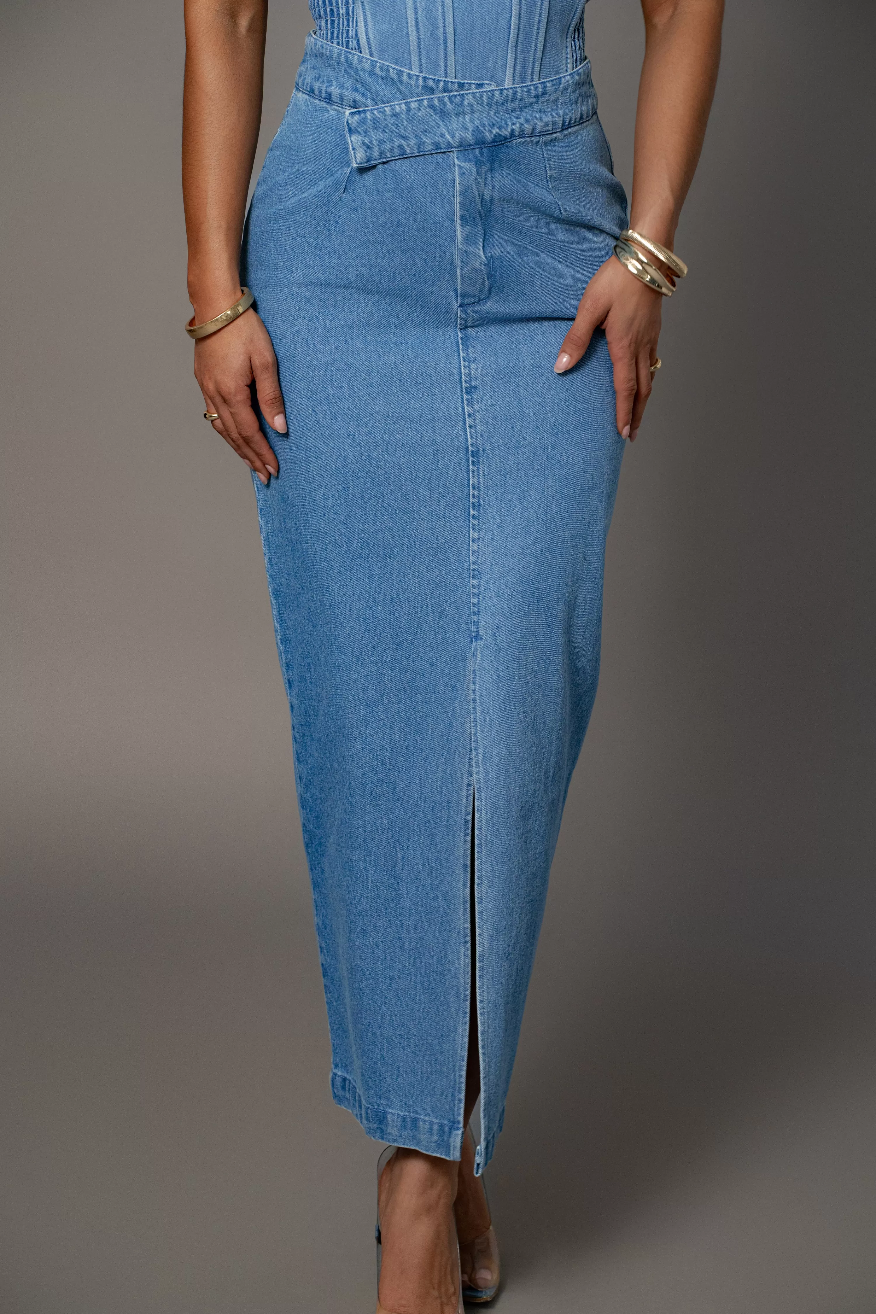 JLUXLABEL Medium Wash Adana Denim Skirt