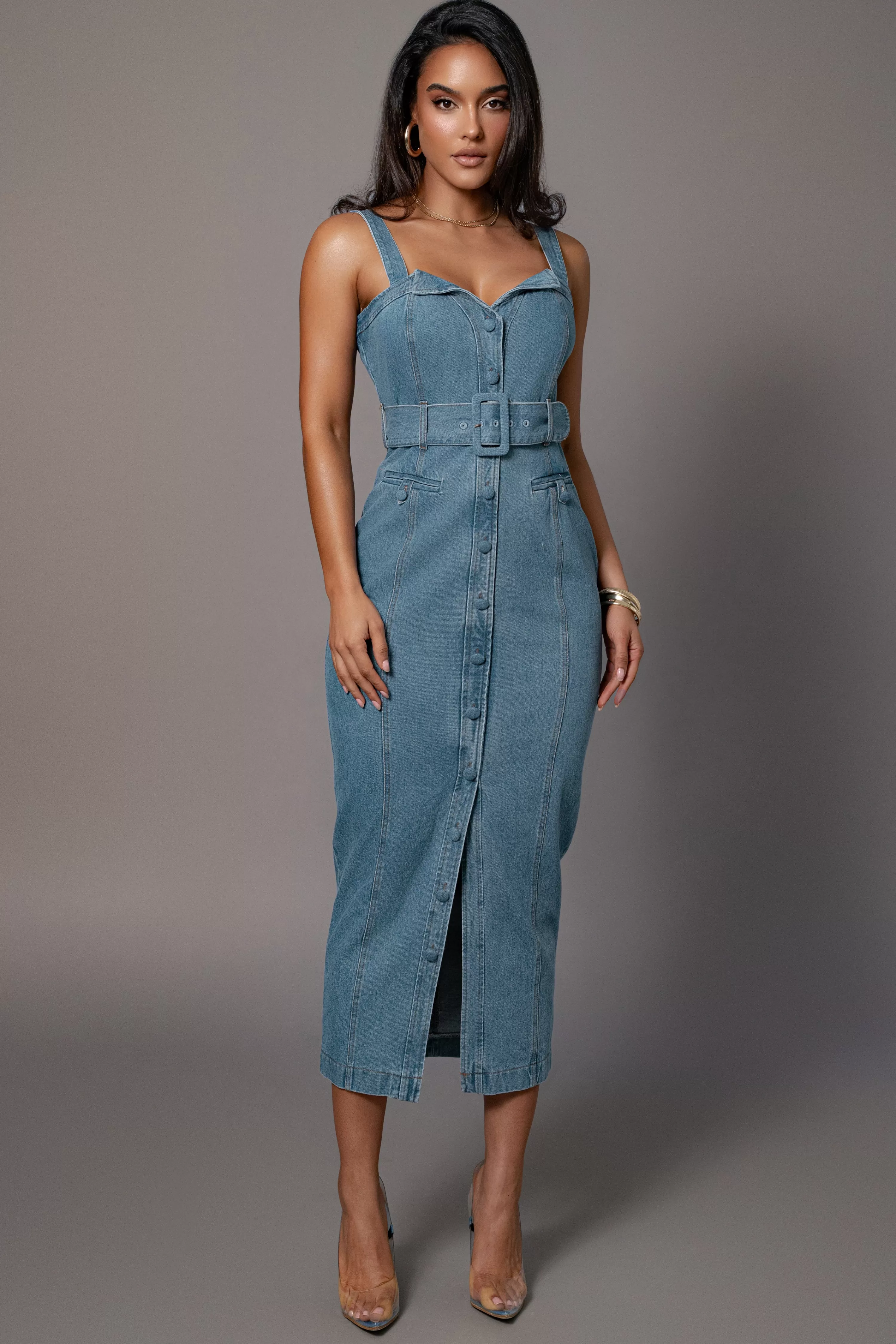 JLUXLABEL Medium Wash Celene Denim Maxi Dress