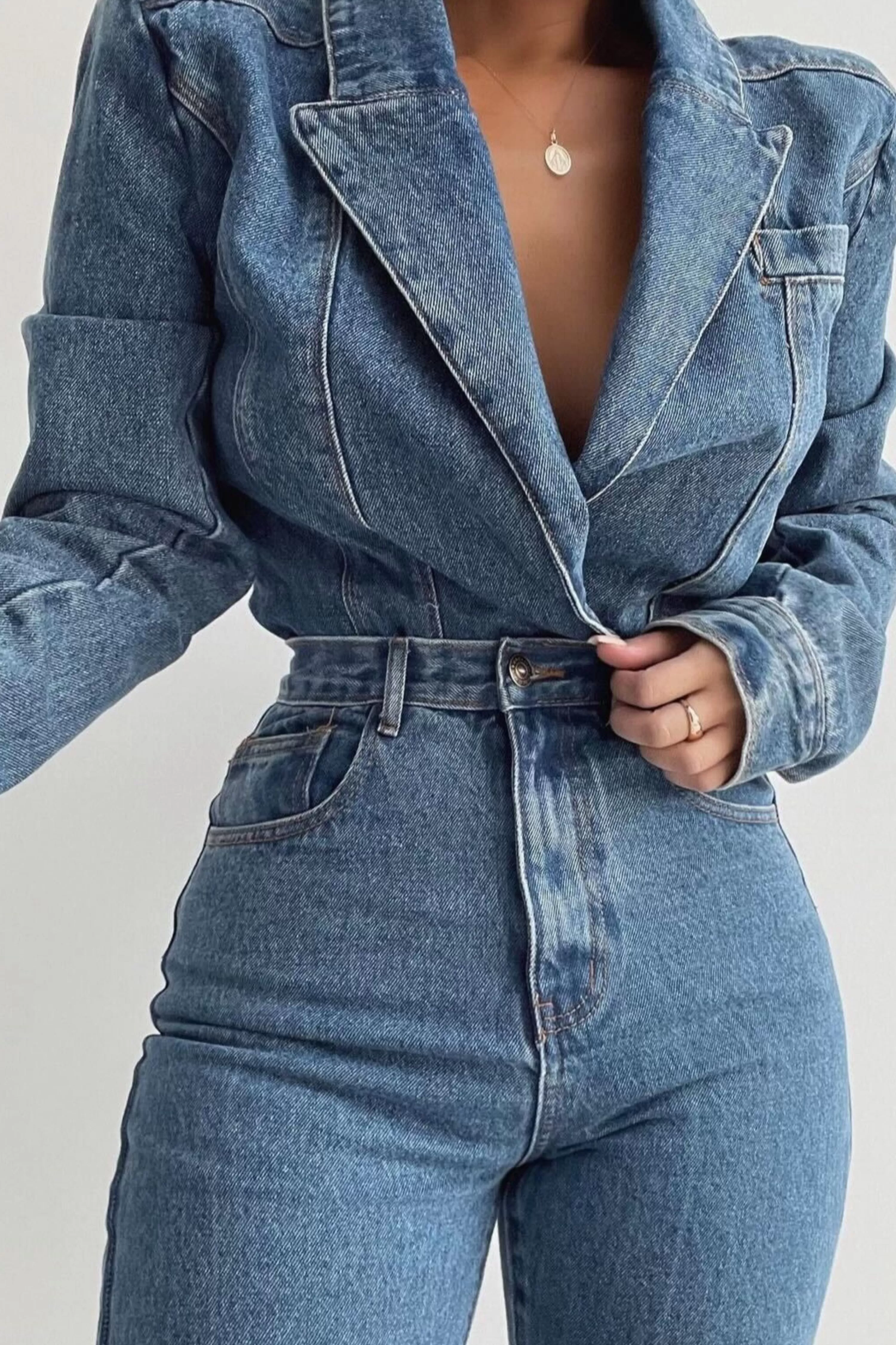 JLUXLABEL Medium Wash Dominica Structured Denim Bodysuit