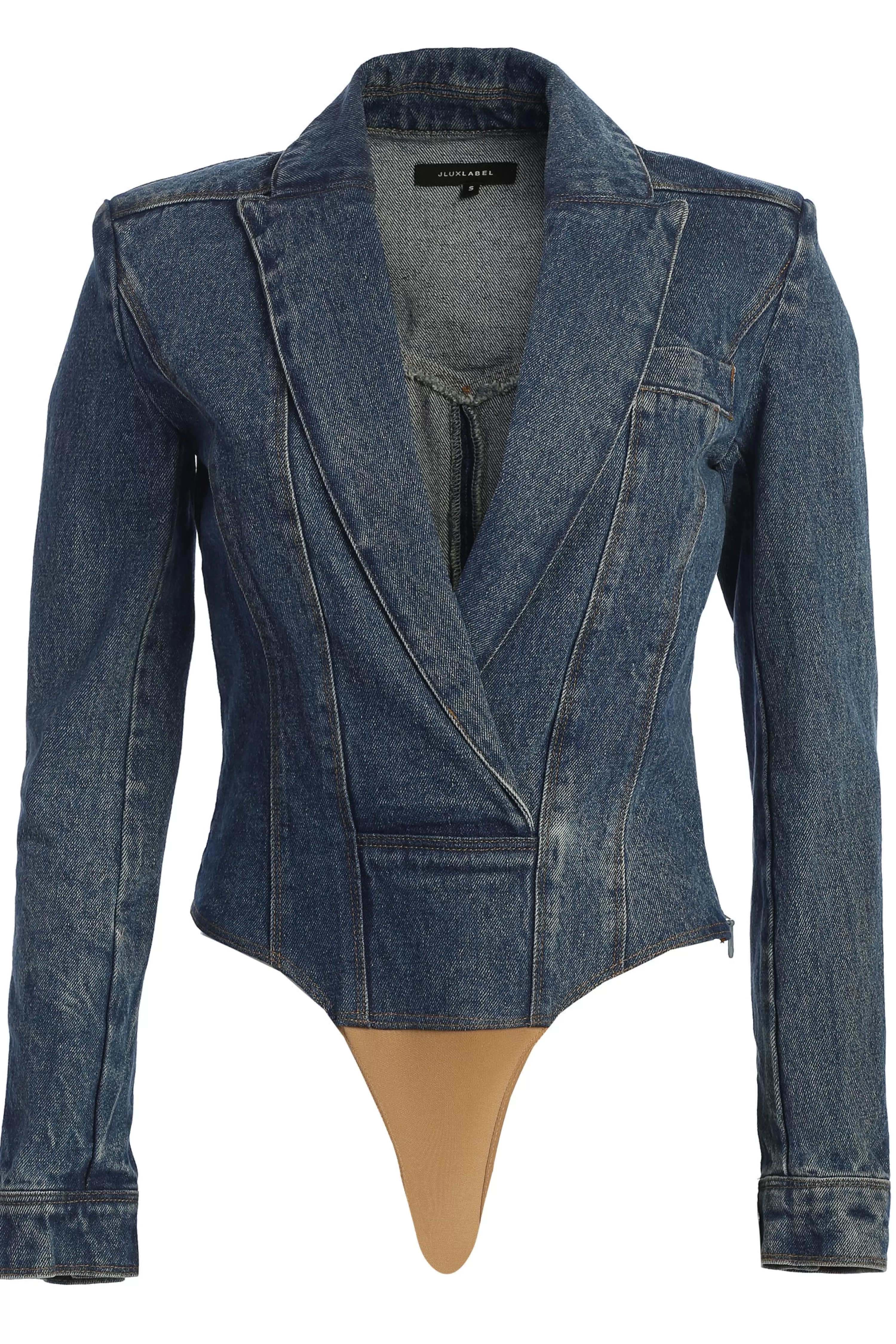 JLUXLABEL Medium Wash Dominica Structured Denim Bodysuit