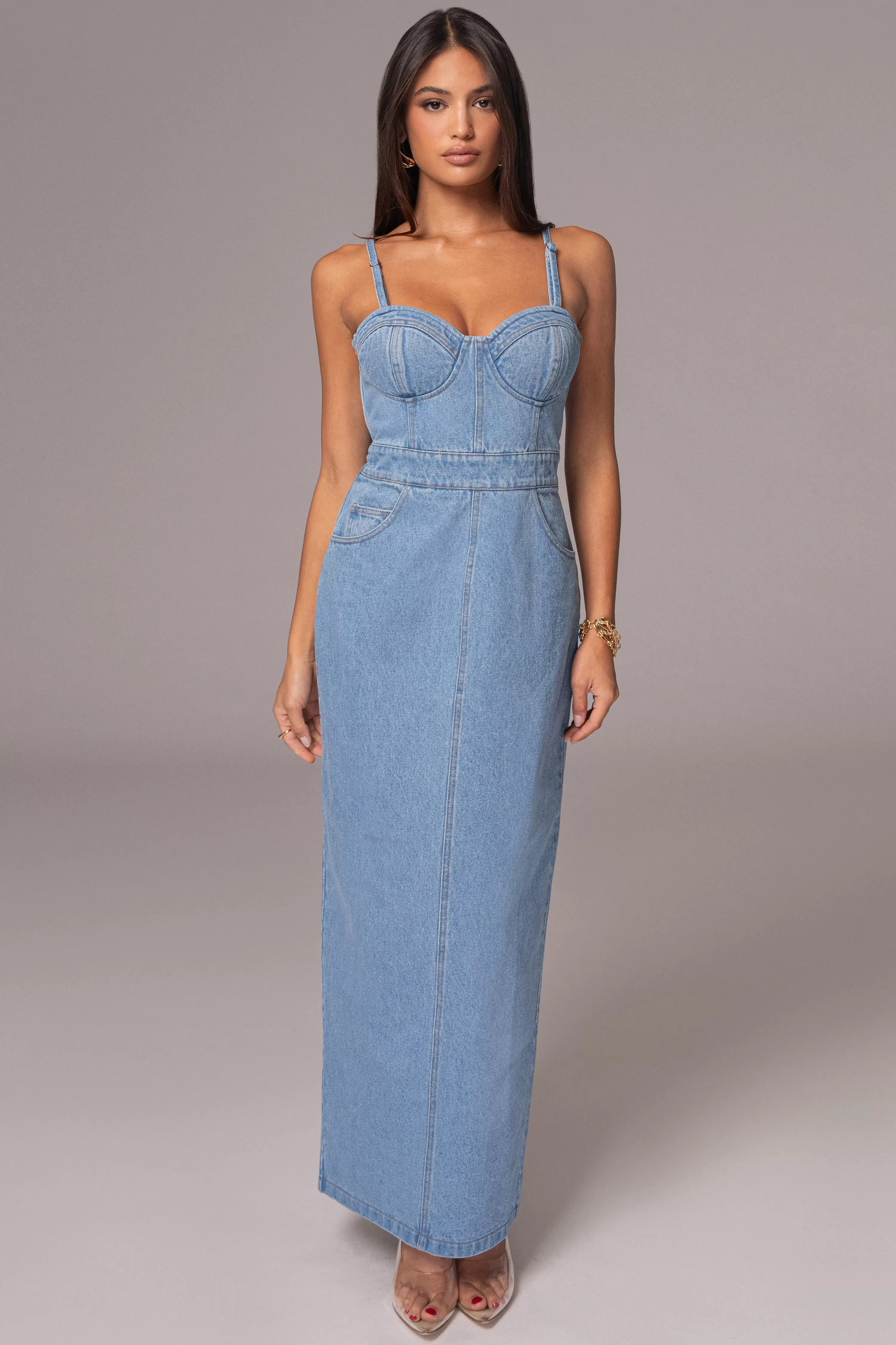 JLUXLABEL Medium Wash Mara Denim Bustier Dress