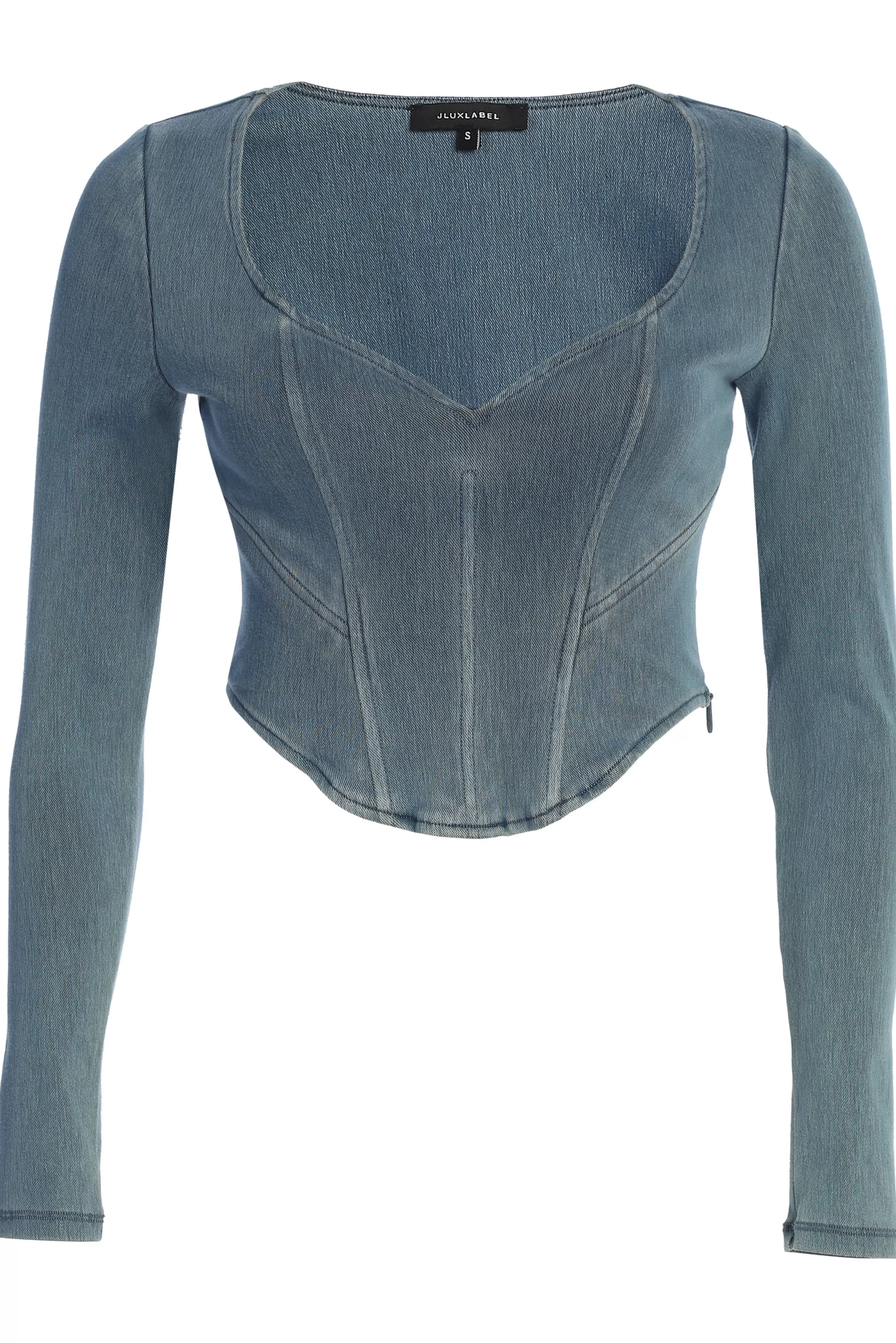 JLUXLABEL Medium Wash Tesa Sweetheart Denim Top