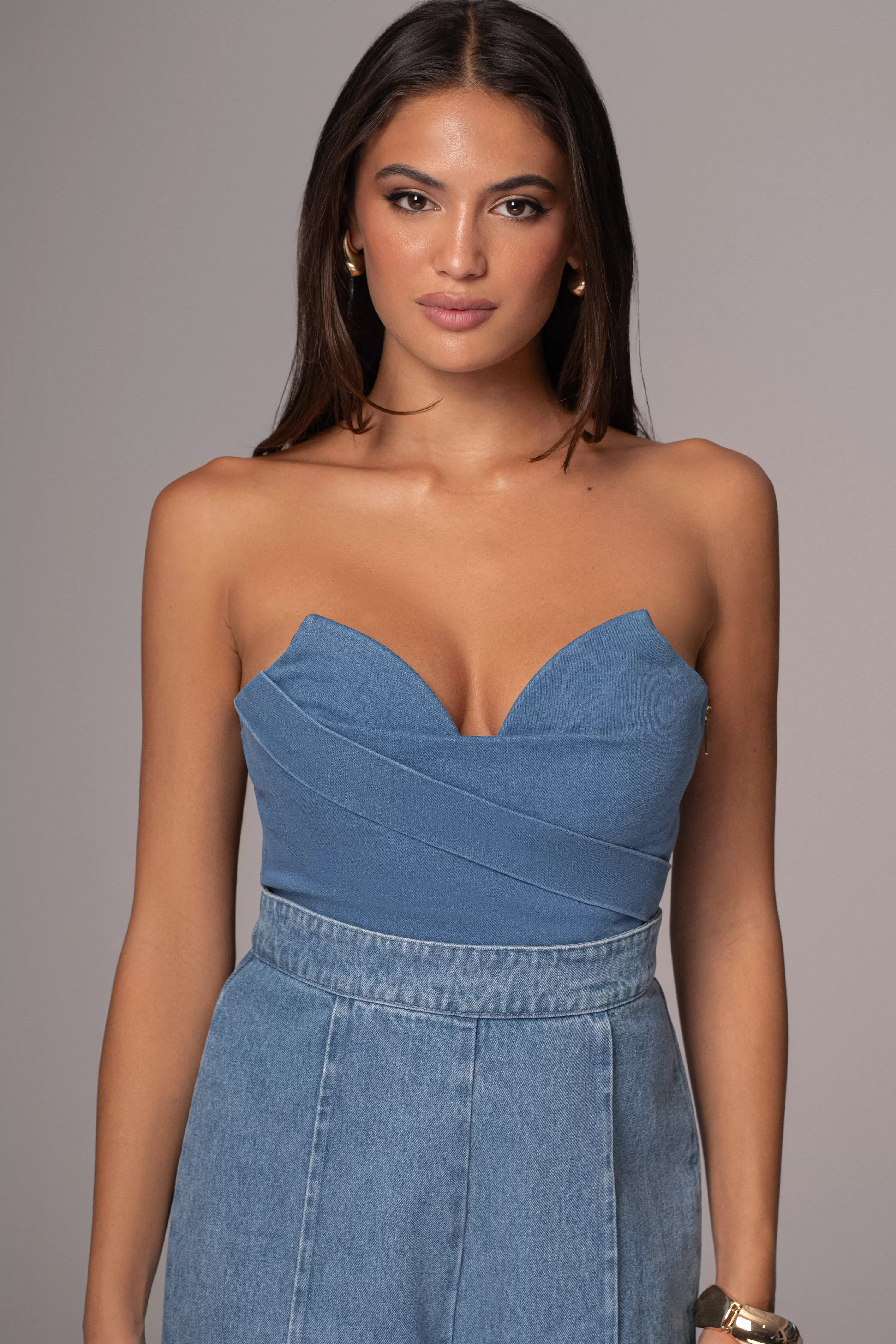 JLUXLABEL Medium Wash Teyana Denim Bustier