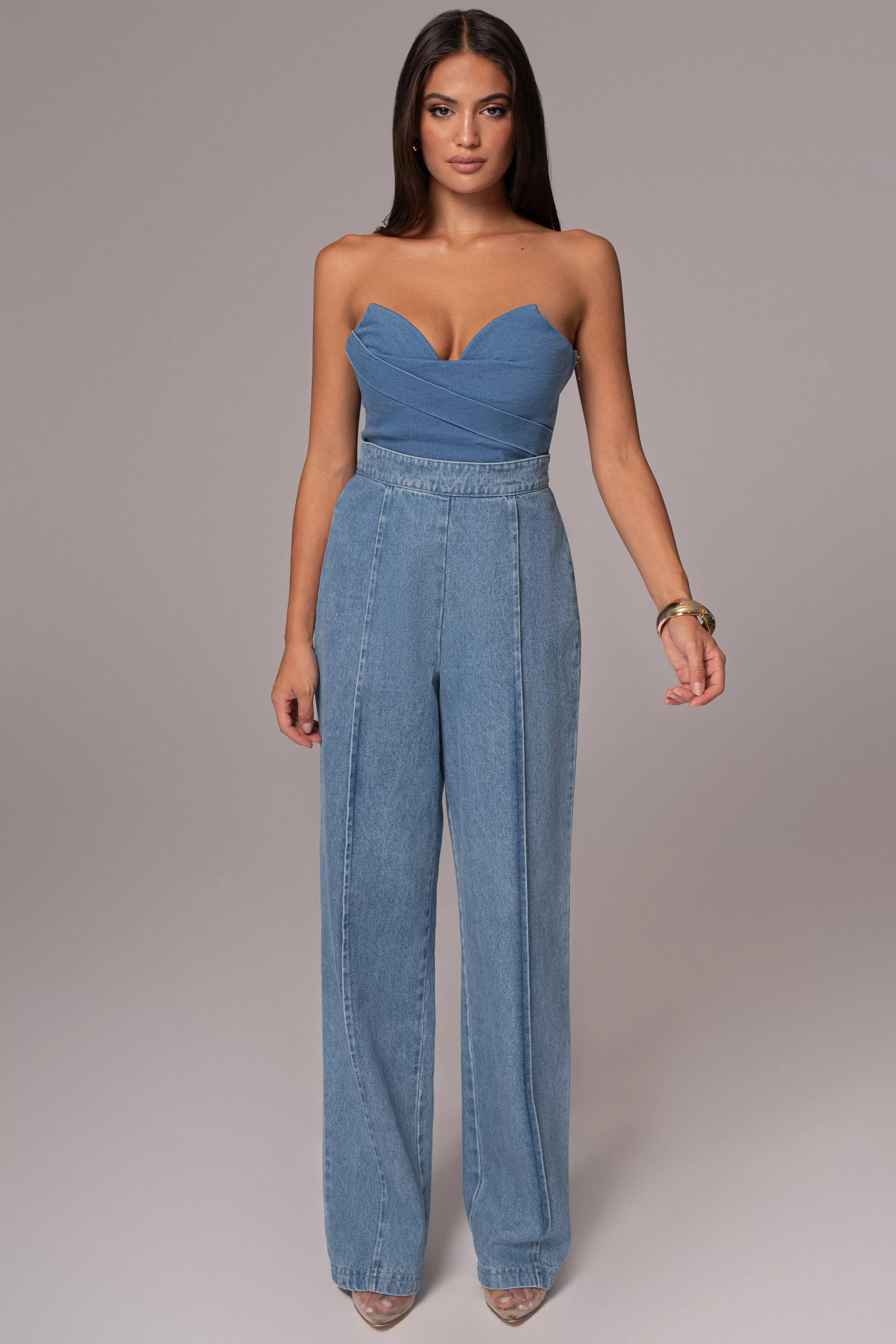 JLUXLABEL Medium Wash Teyana Denim Bustier