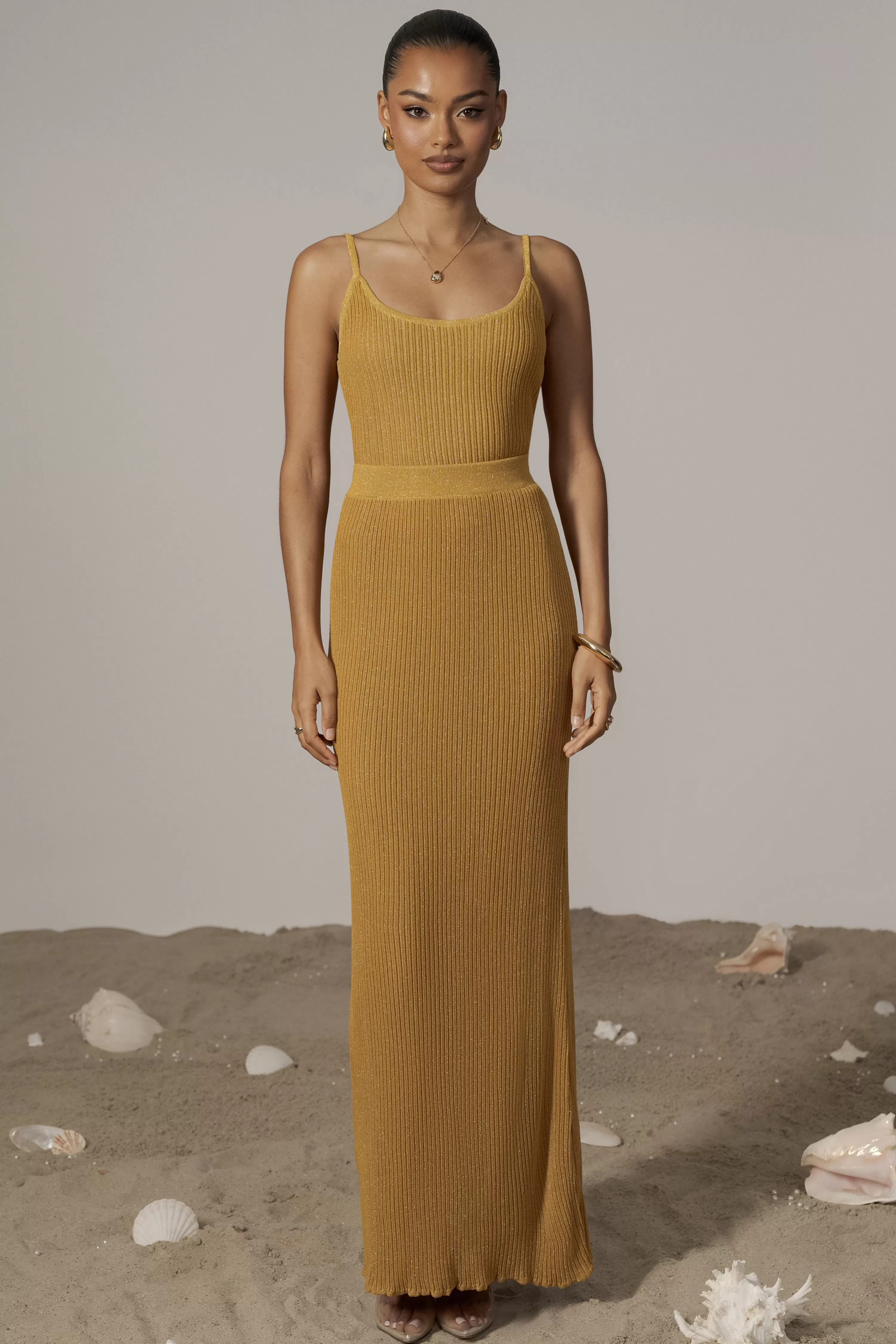 JLUXLABEL Mustard Serena Ribbed Skirt Set