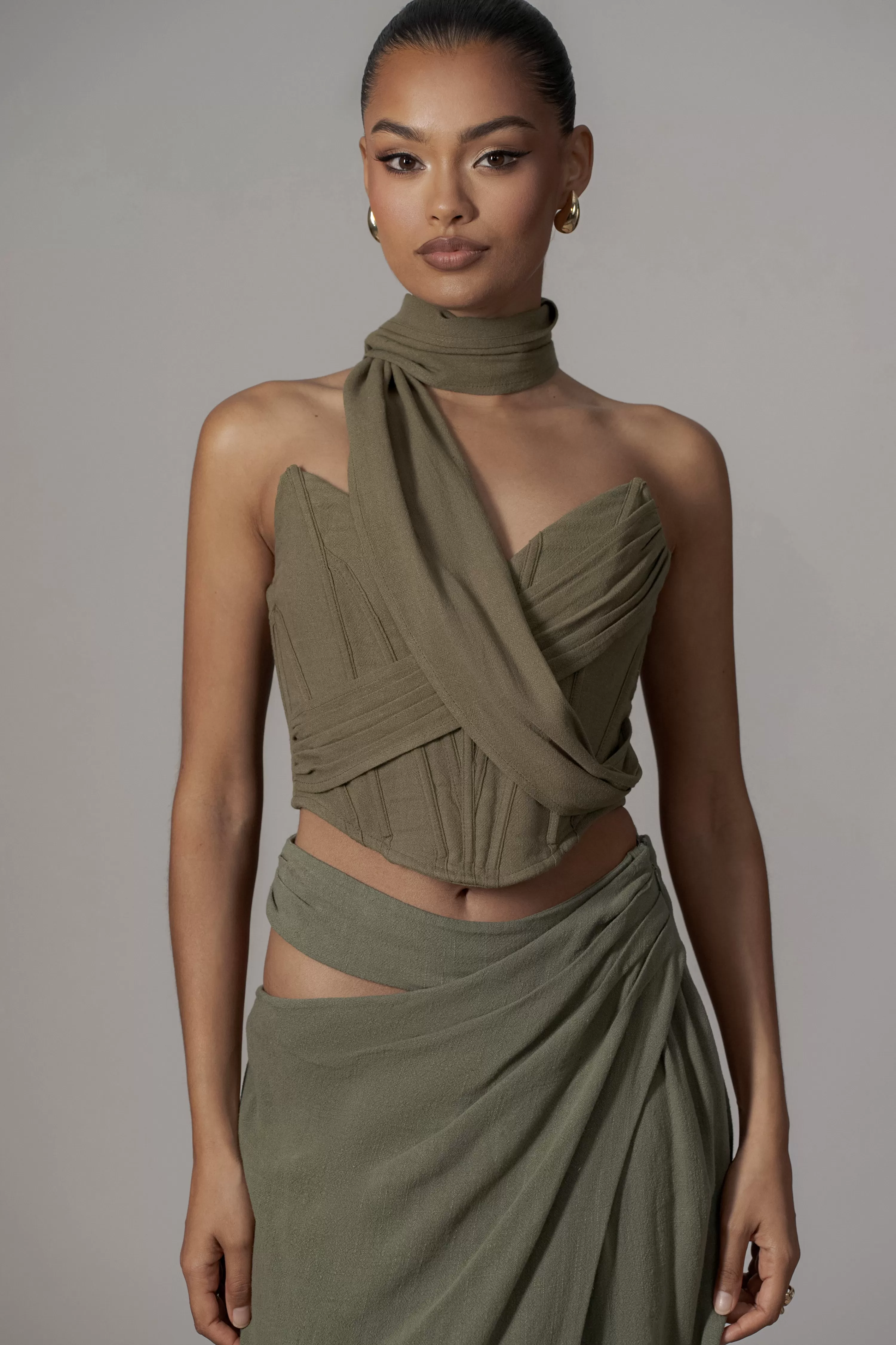 JLUXLABEL Olive Coastal Bliss Linen Bustier