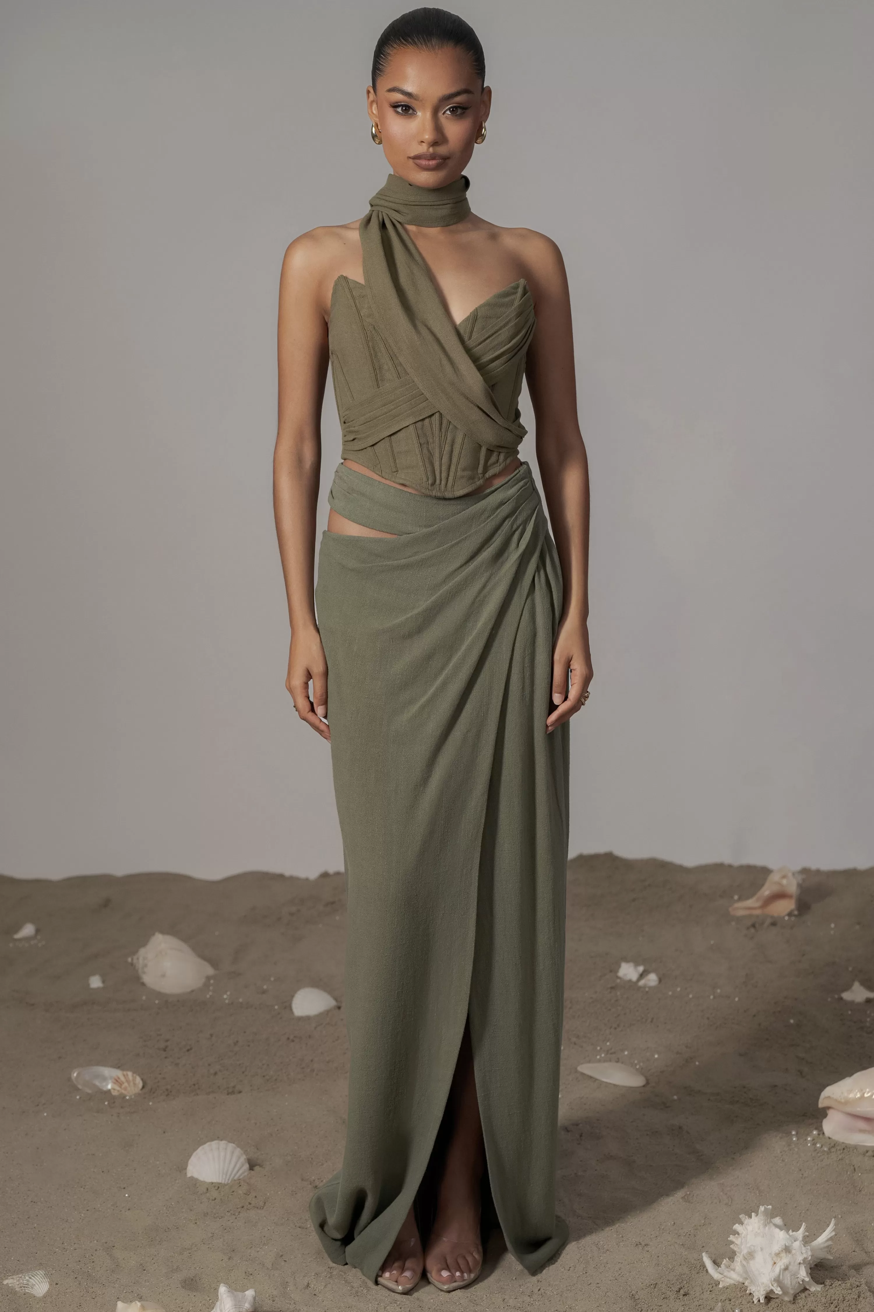 JLUXLABEL Olive Coastal Bliss Linen Bustier