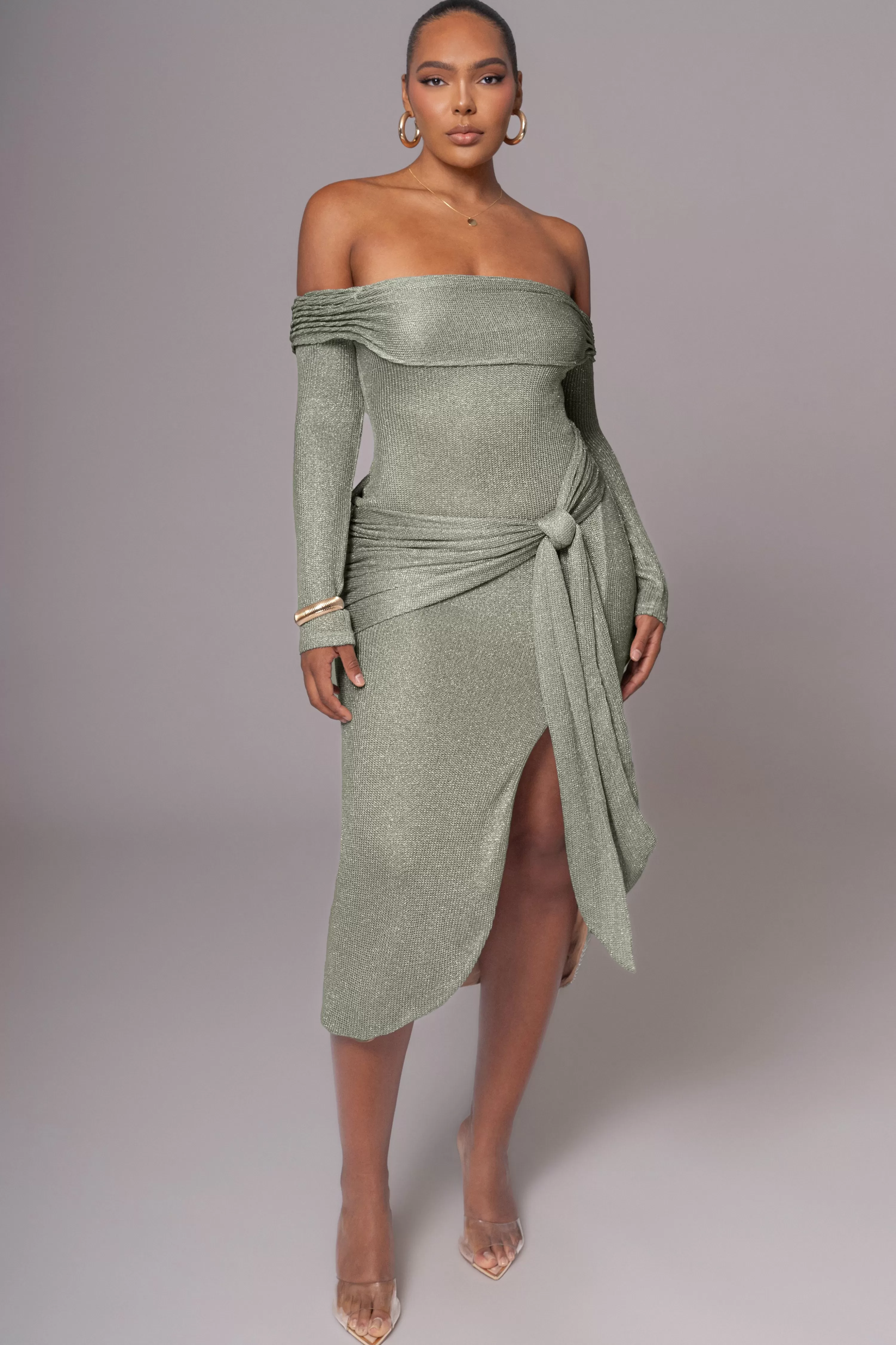 JLUXLABEL Olive Island Elegance Drape Dress