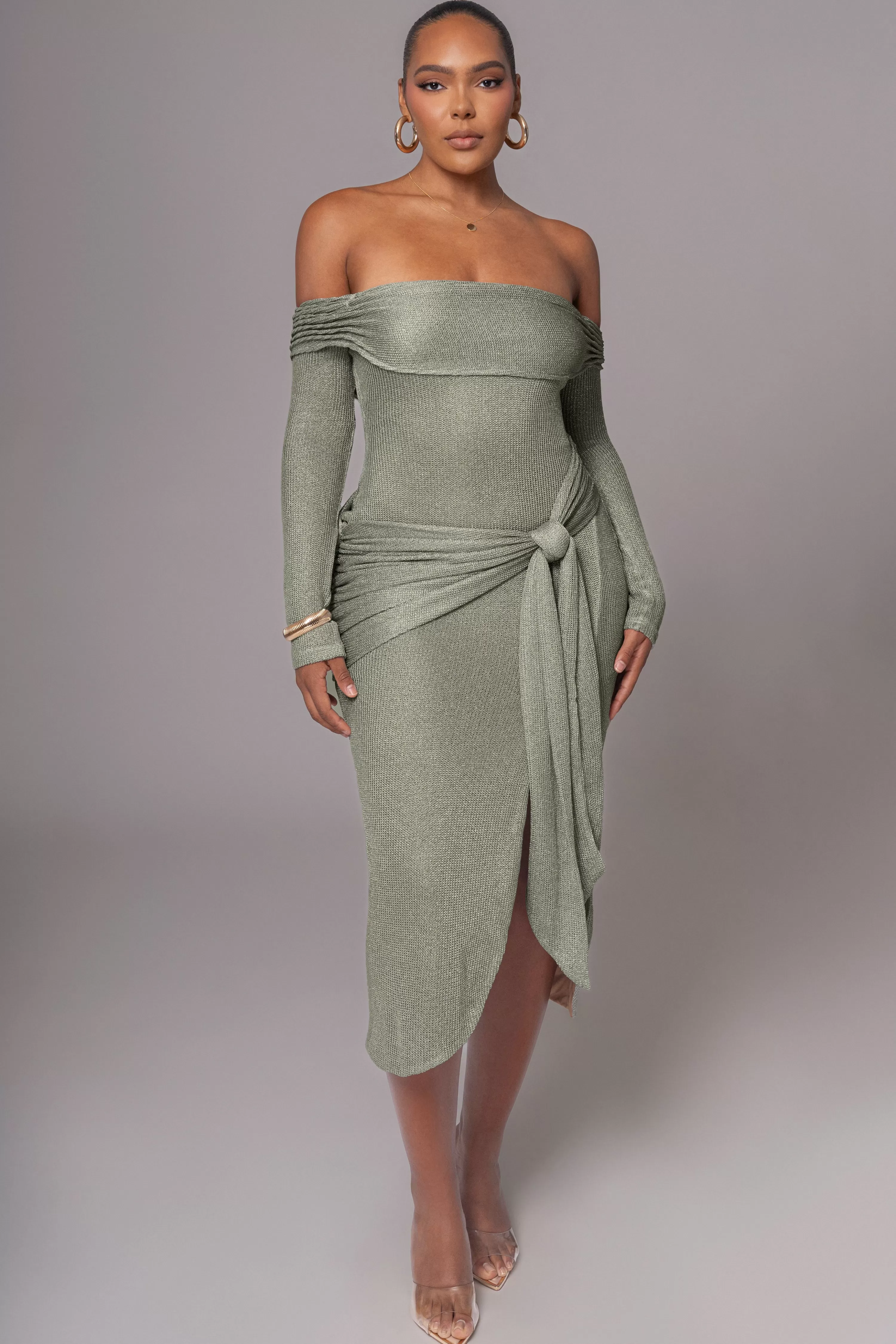 JLUXLABEL Olive Island Elegance Drape Dress