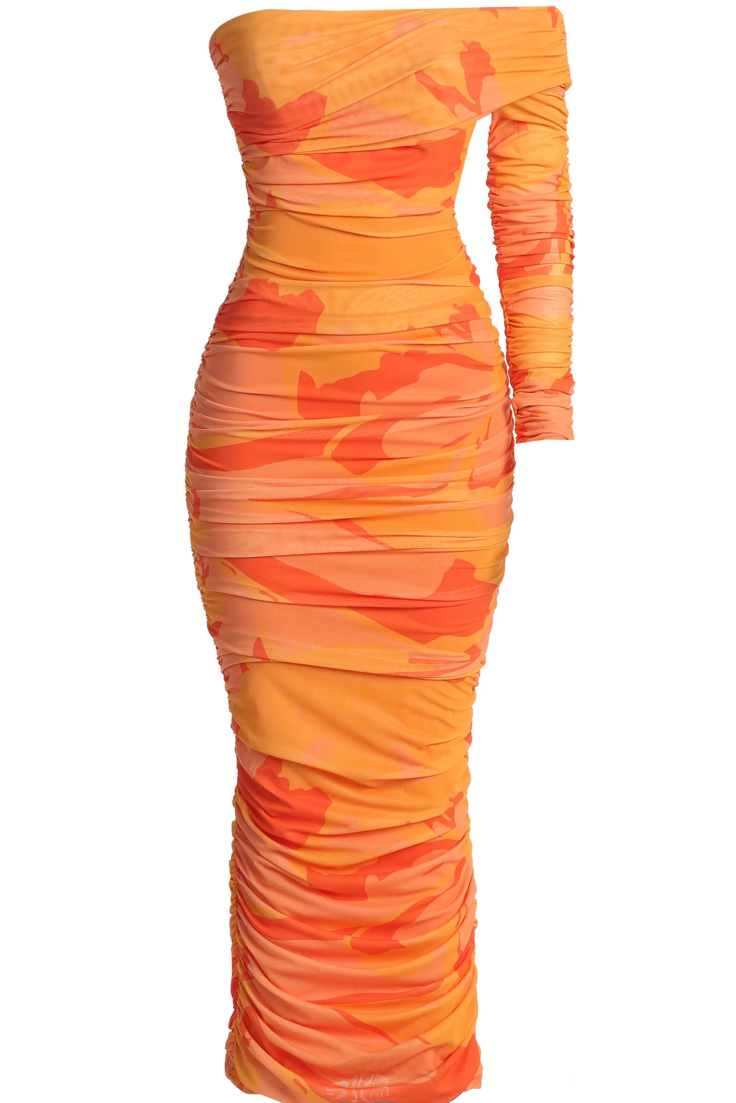 JLUXLABEL Orange Capri Ruched Dress