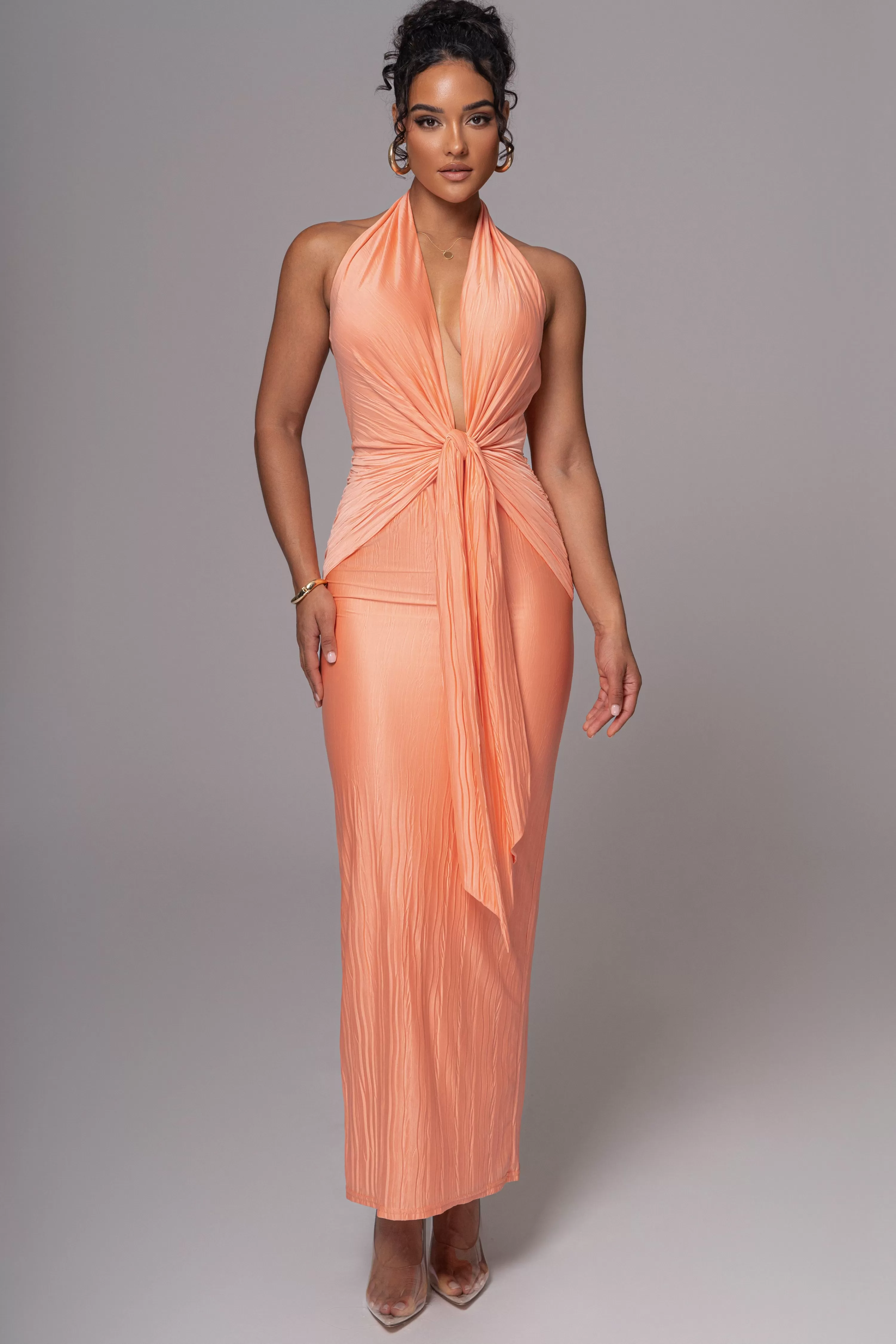 JLUXLABEL Peach Under The Moonlight Drape Dress