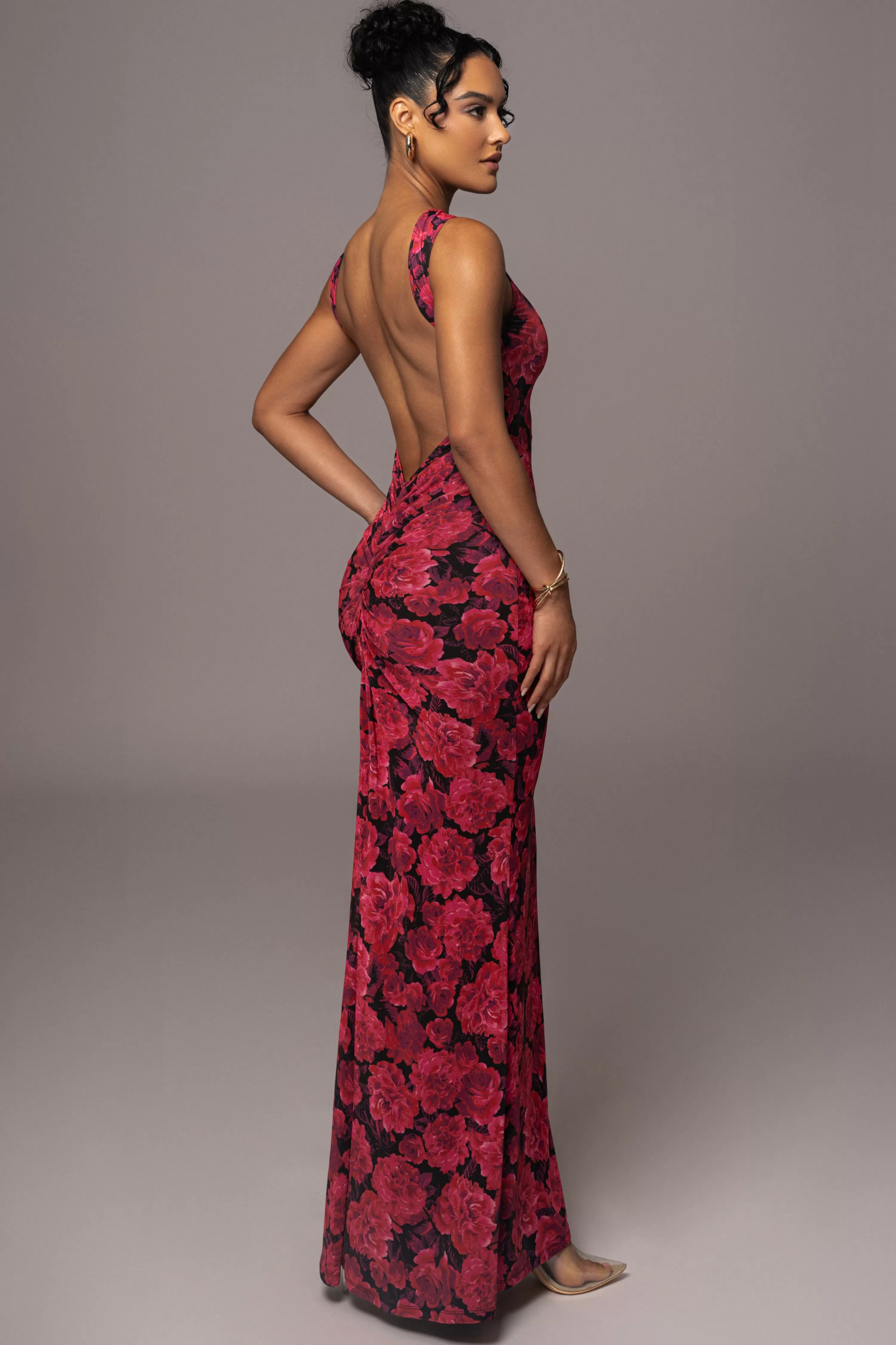 JLUXLABEL Pink Floral Front And Center Maxi Dress