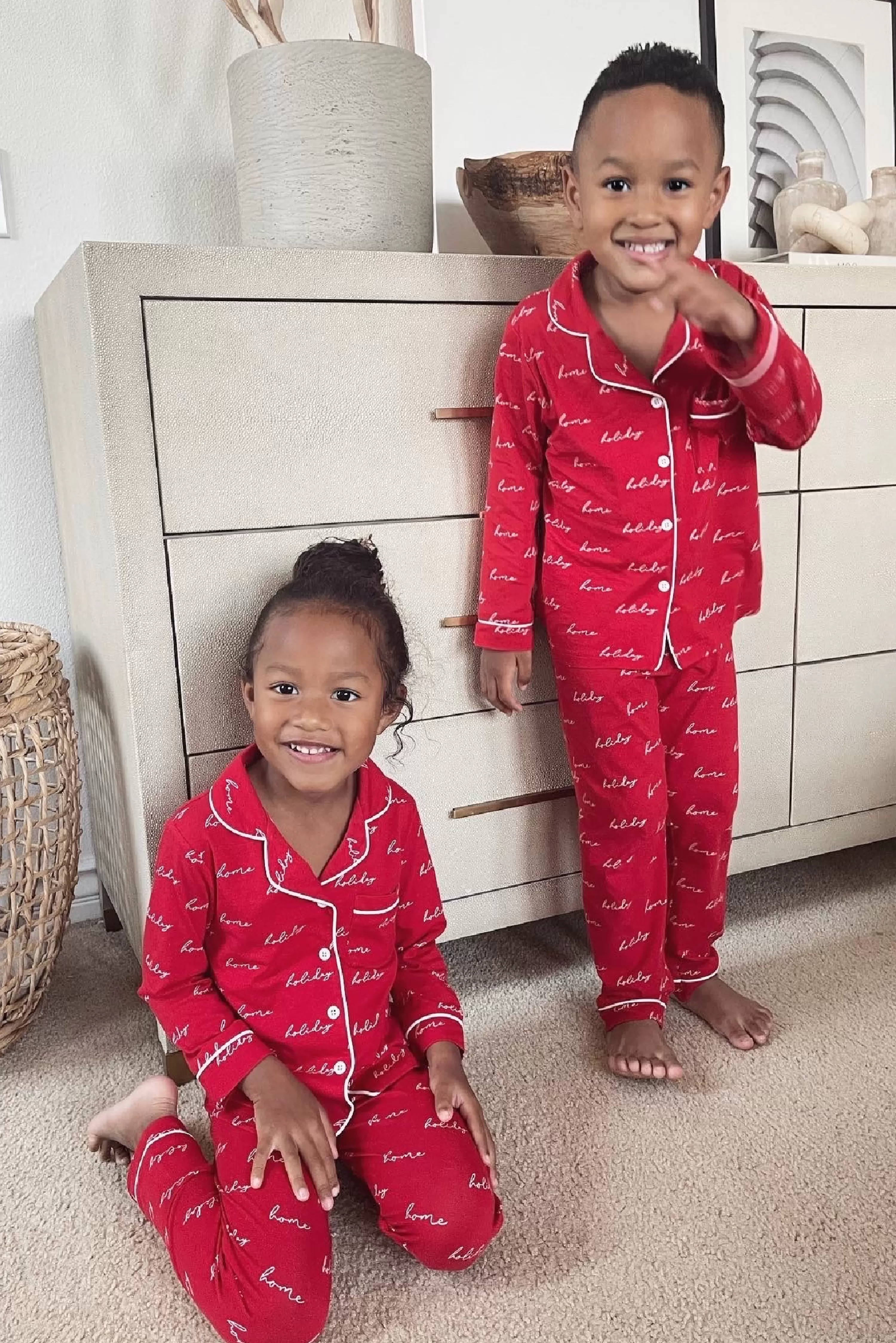 Kids JLUXLABEL Red Home For The Holidays Kids Pajama Set