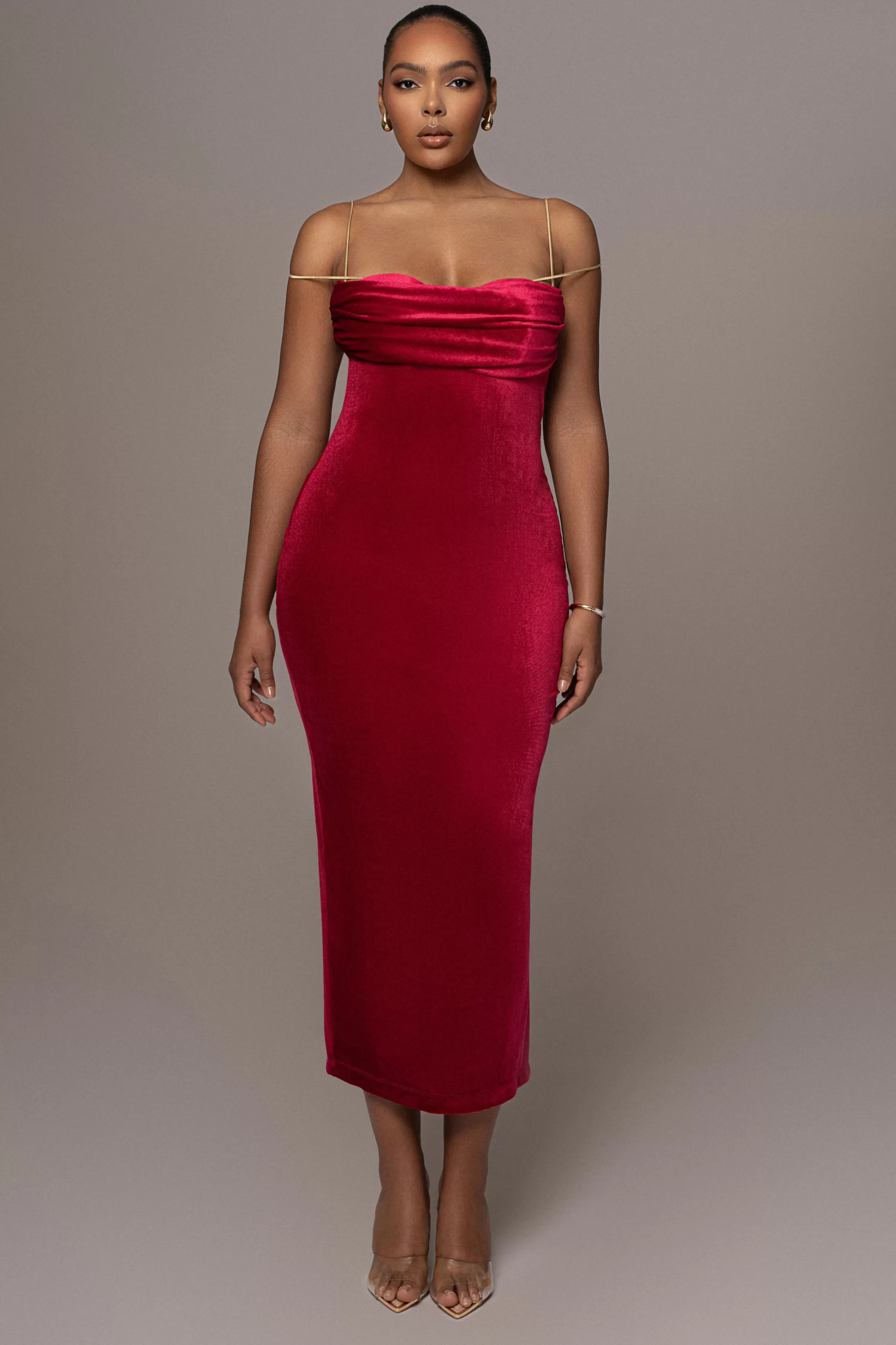 JLUXLABEL Red JOSANNA VELVET MIDI DRESS