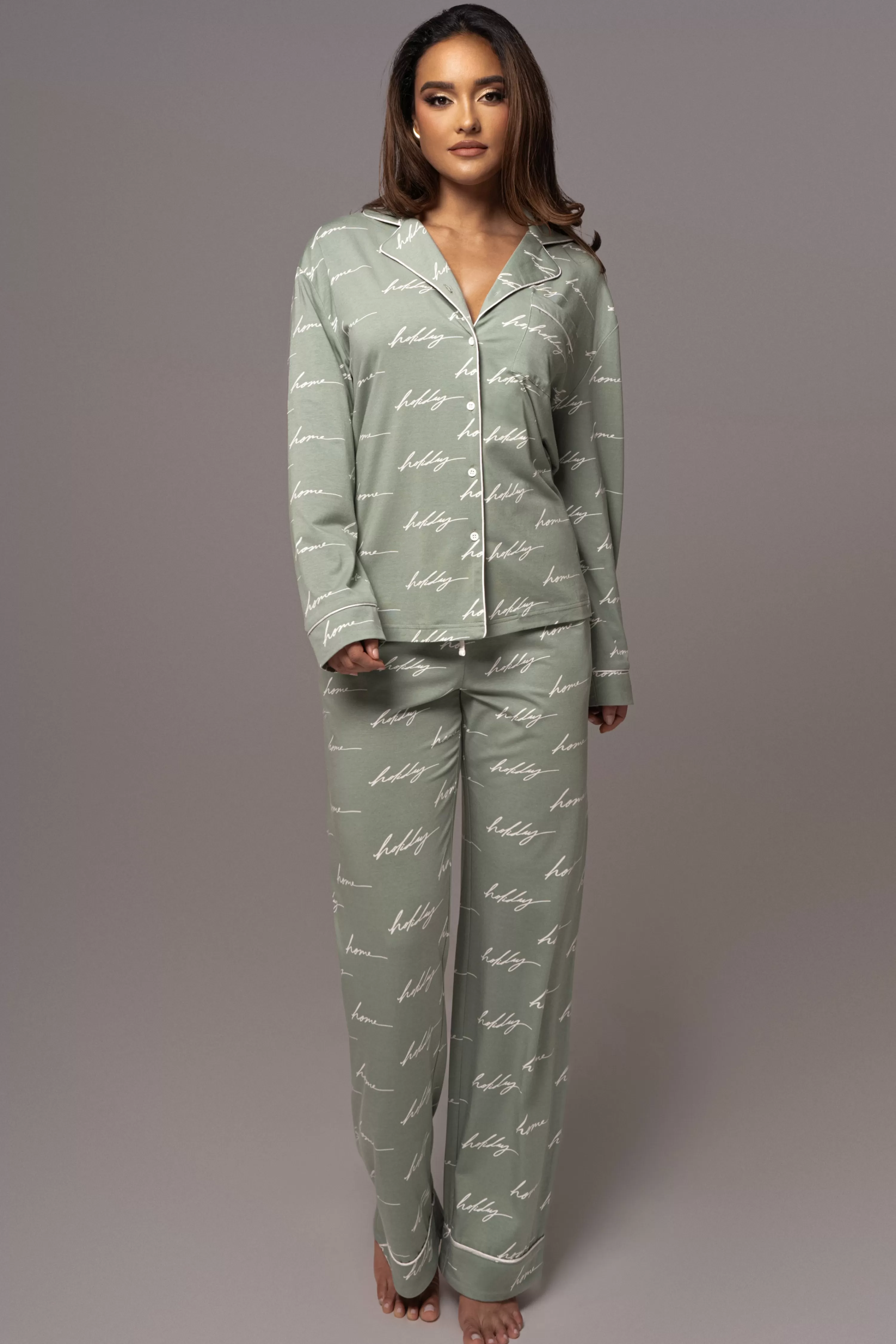 JLUXLABEL Sage Home For The Holidays Adult Pajama Set