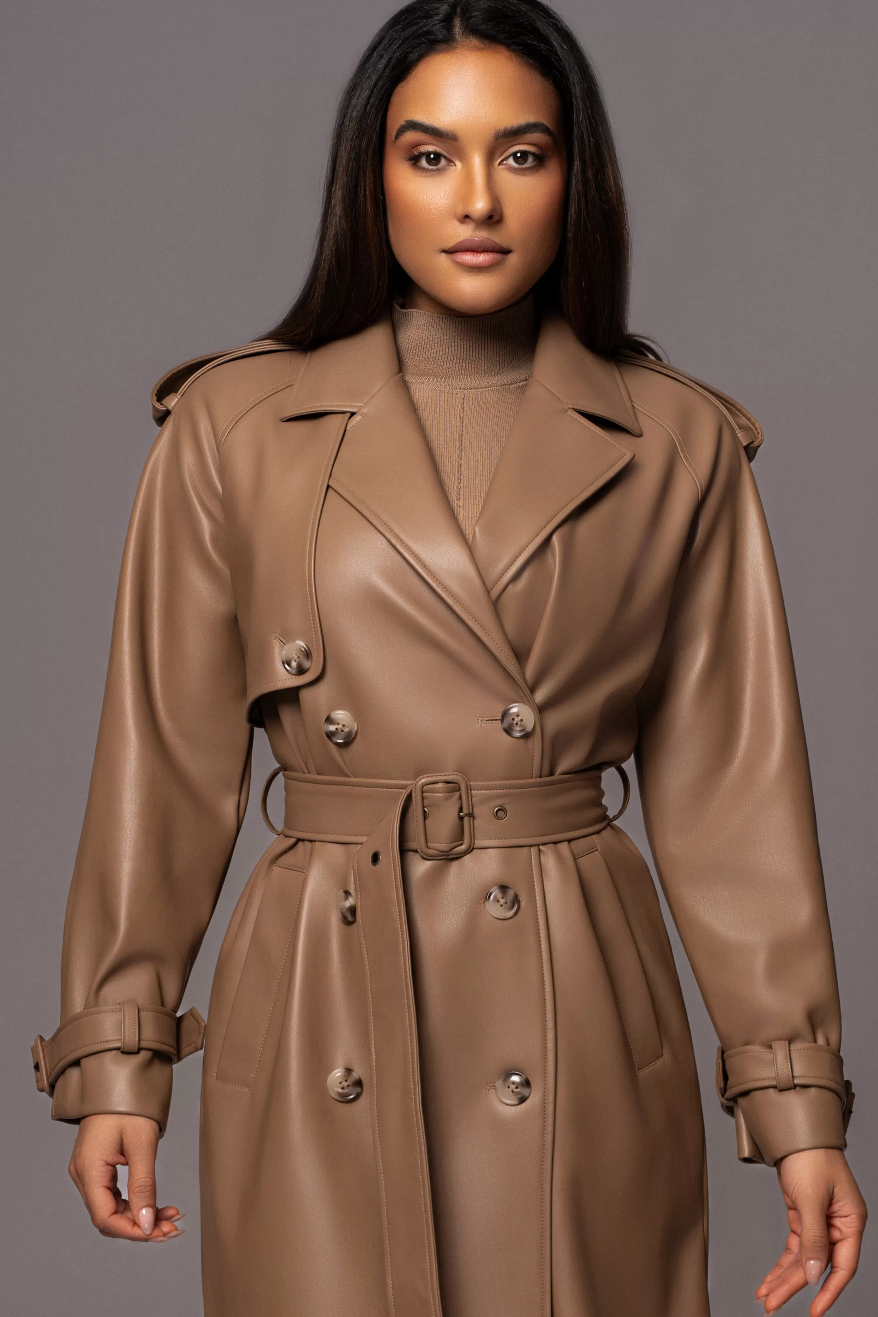 JLUXLABEL Tan Odin Faux Leather Coat