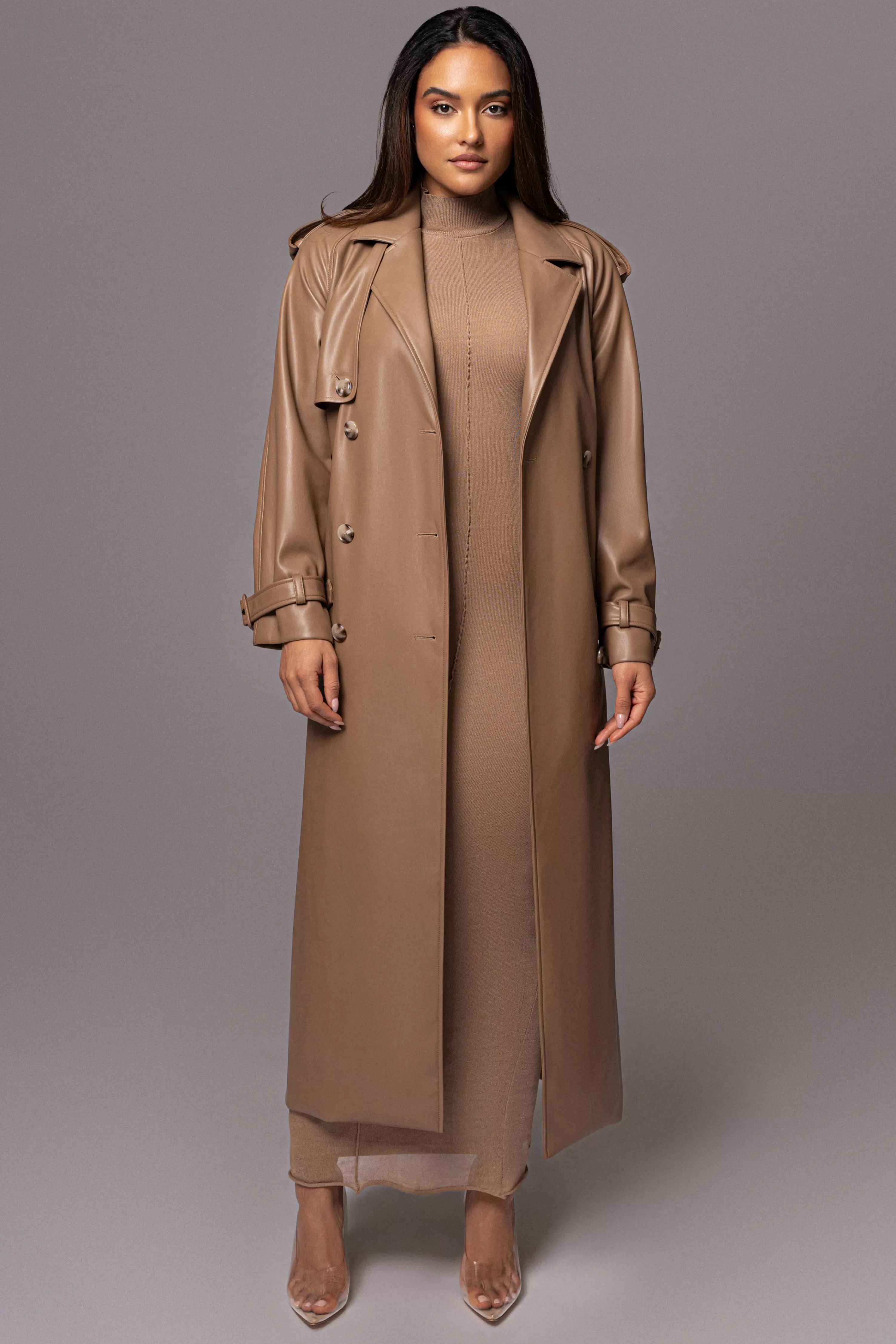 JLUXLABEL Tan Odin Faux Leather Coat