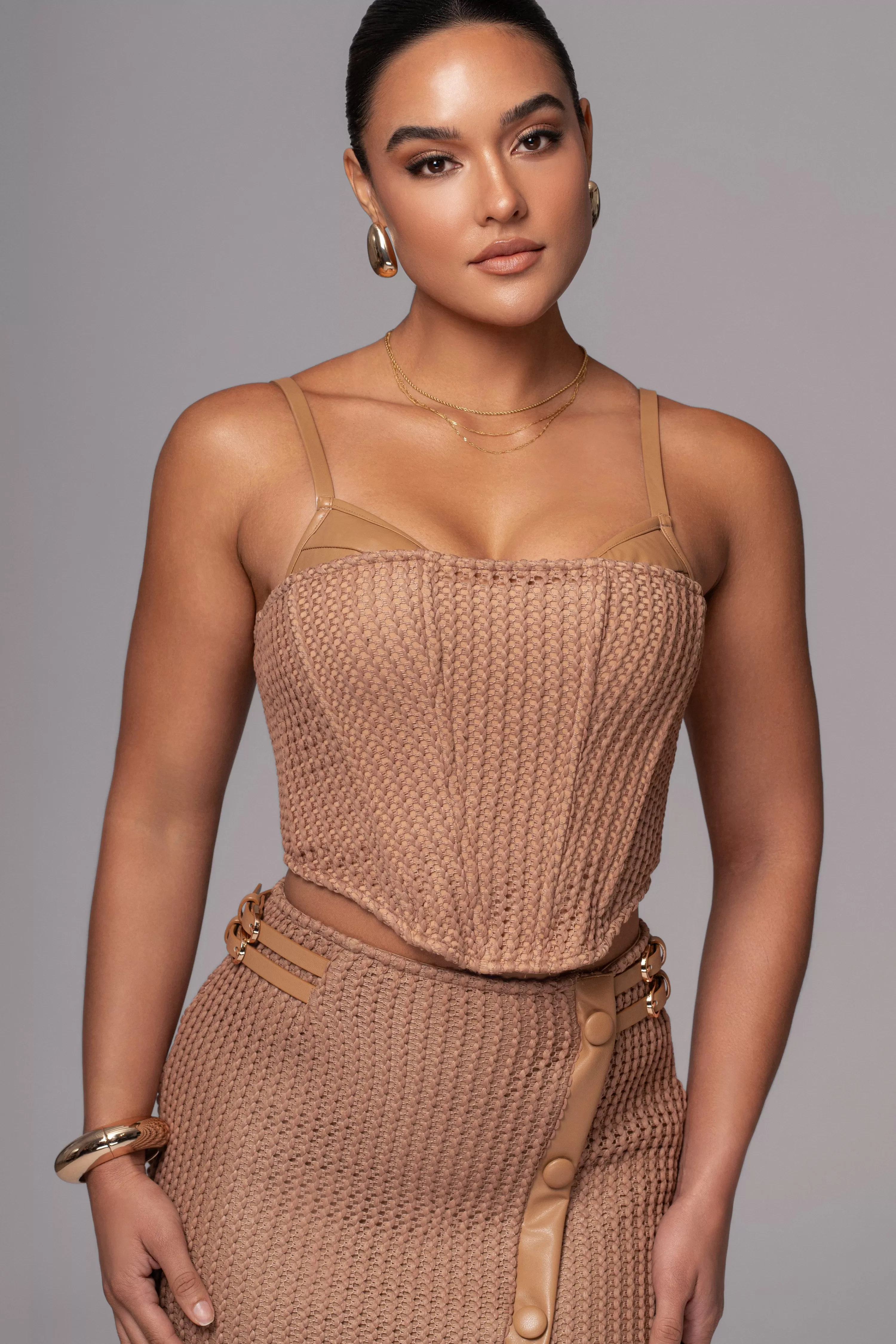 JLUXLABEL Tan Textured Harley Corset Top