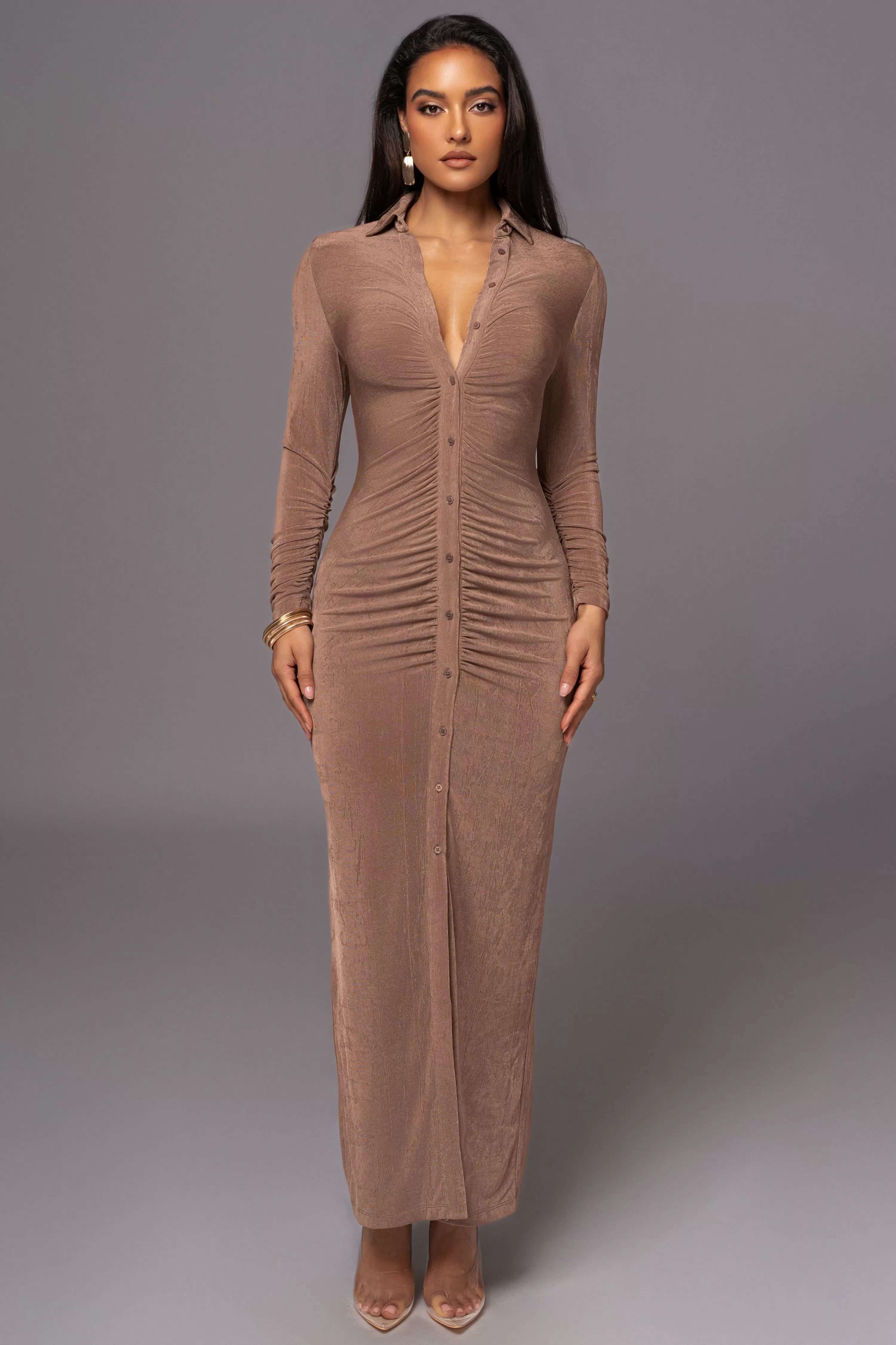 JLUXLABEL Taupe Zahra Button Front Maxi Dress